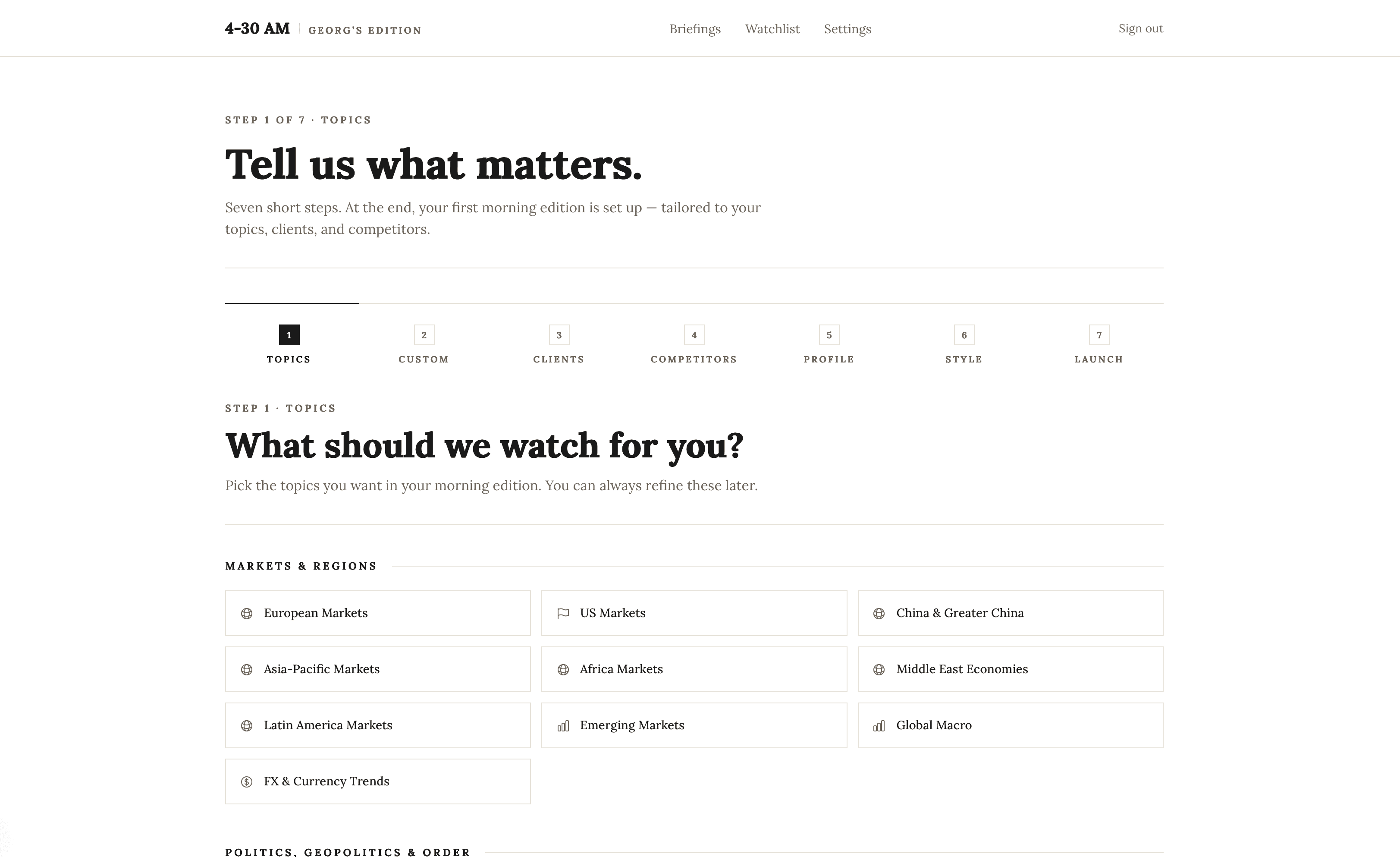 Setting up your watchlist of competitors, clients, and topics